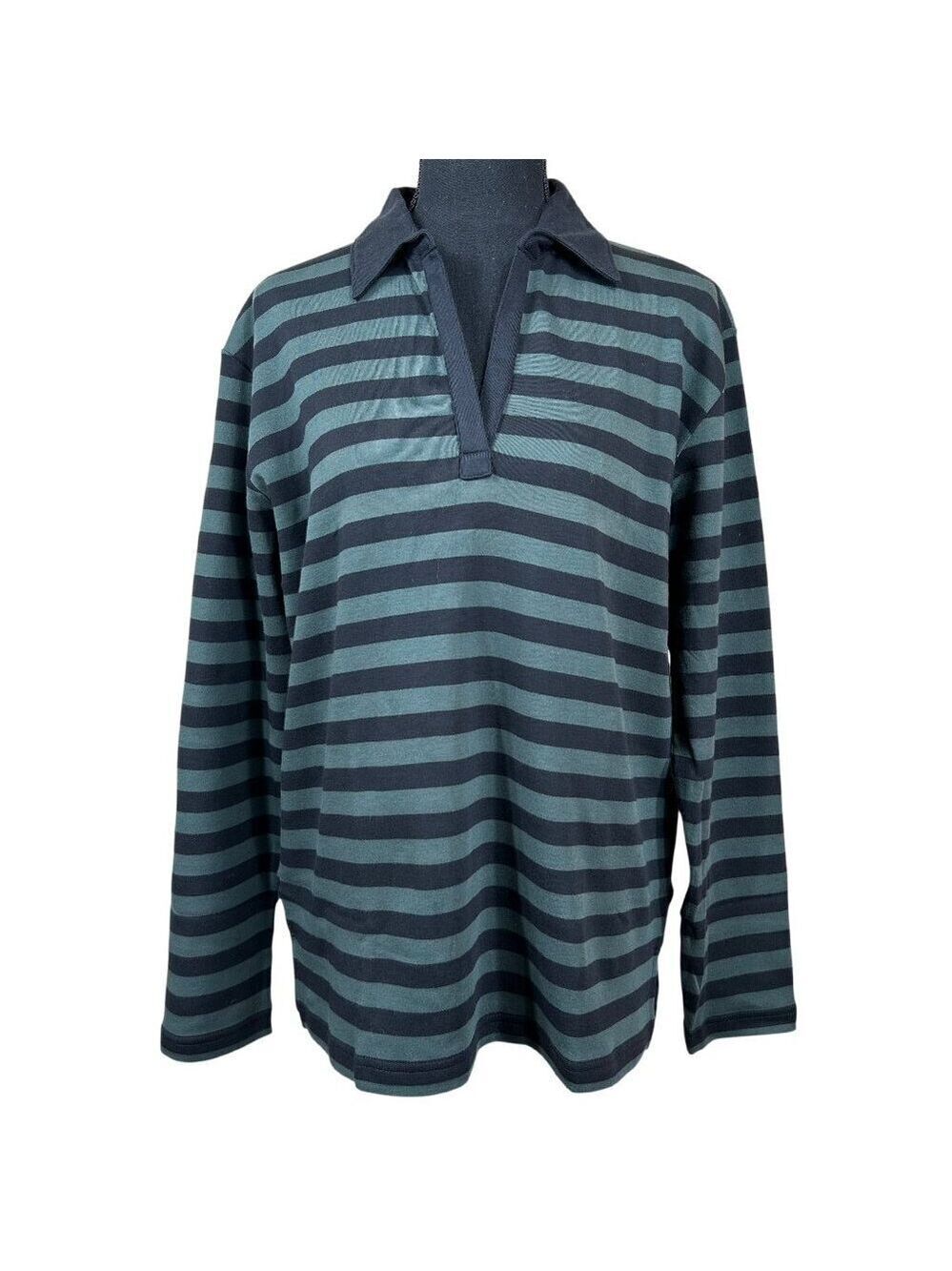 Bordado NWT Blue Teal Striped 100% Pima Cotton Made in Peru Top Size L
